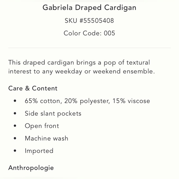 🎯CLEARANCE LAST CHANCE Anthropologie Gabriela Draped Cardigan NWT! - Picture 10 of 12
